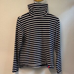 Kule Dark Navy and Ivory Striped Cotton Turtleneck